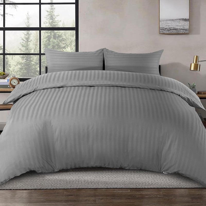 Siesta Zen مجموعة أغطية لحاف سييستا زين من القطن 100% بجودة فندقية فاخرة مع خط ساتان، رمادي، توأم/مفرد 160x210 سم - Image 1